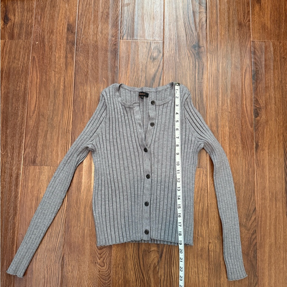 Quince Gray Ribbed Button-Front Cardigan - Picture 5 of 6